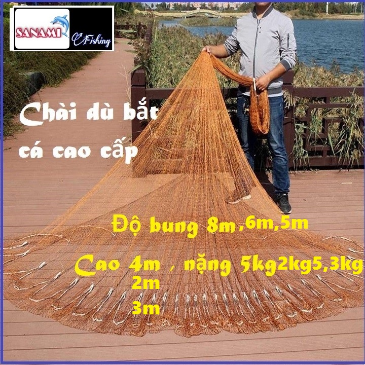 [Nhập Ngoại] Chài Dù Bắt Cá Chân Chì Đúc Thái Lan mắt lưới 4.5cm cao 2m5, 3m, 4m, 5m - SANAMI FISHING mắt dày, dễ quăng, bền chắc chài lưới bắt cá