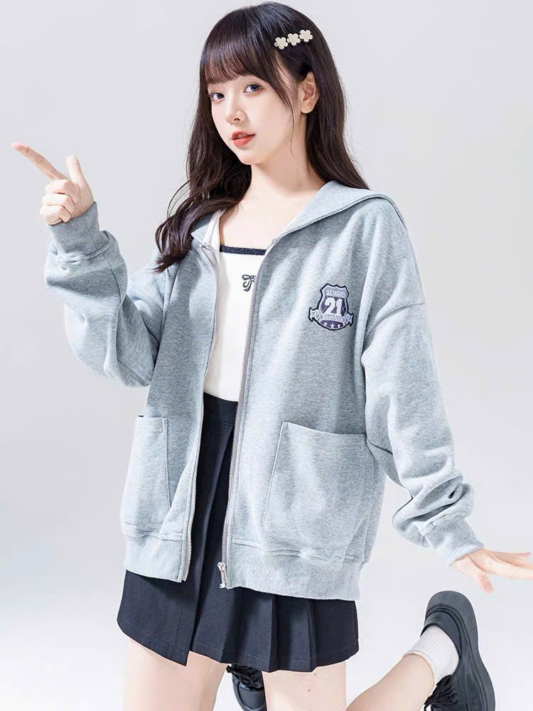 Áo khoác hoodie thêu số 21 Xám Phối Túi hộp nỉ ngoại ulzzang đôi nam nữ unisex form rộng dây kéo zip dày giá rẻ đẹp - U22