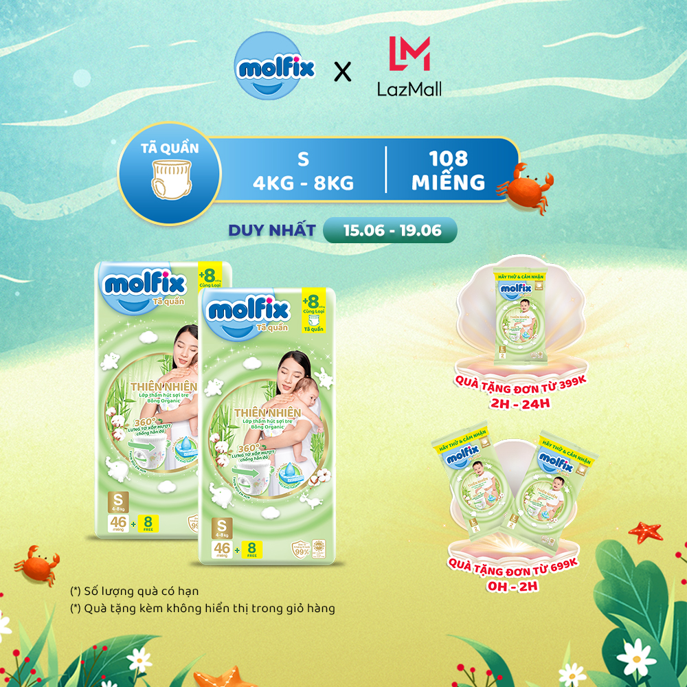 Combo 2 tã/bỉm quần moflix thiên nhiên jumbo s - 2 gói 108 miếng