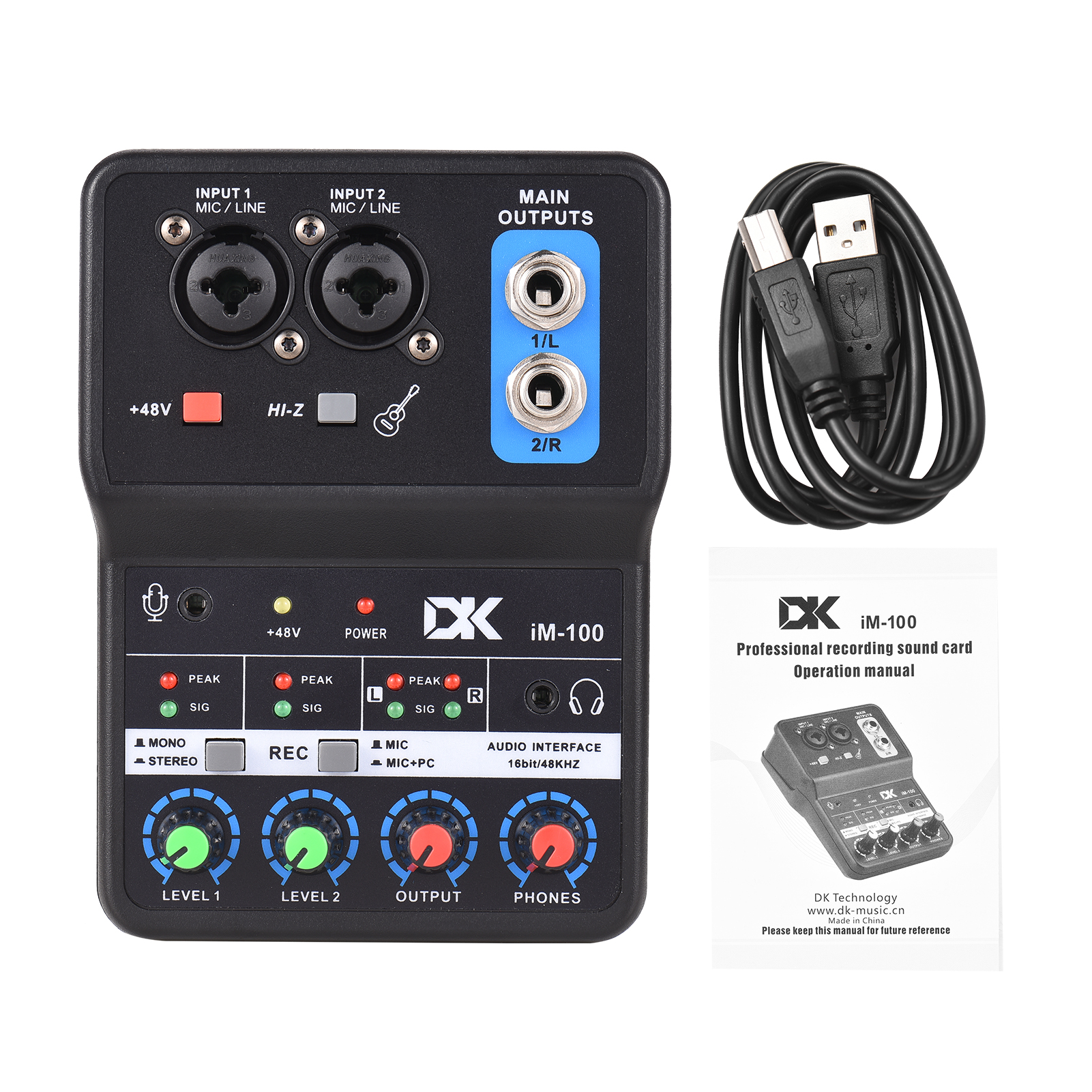DK IM100 2 Đầu Vào & 2 Đầu Ra Với Cáp 48V Nguồn Phantom USB