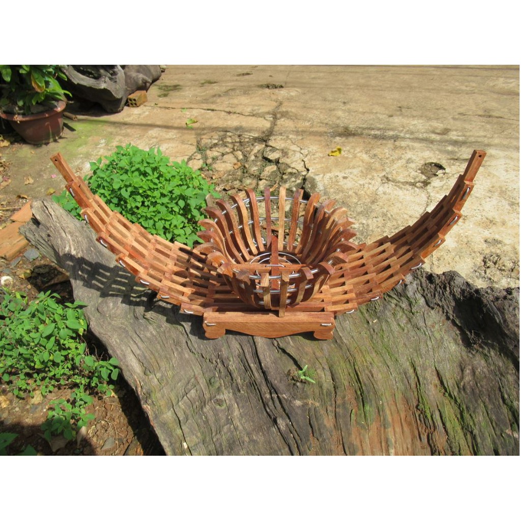 Chậu gỗ trồng lan hình thuyền - size 30cm- gỗ căm xe
