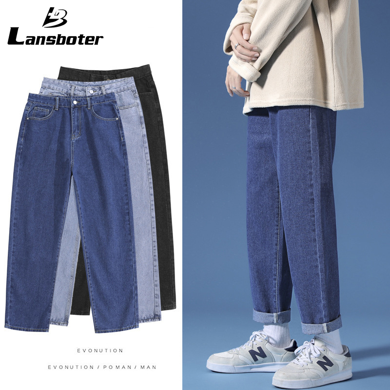 Lansboter Quần Jean Nam Ống Đứng Dáng Rộng Thường Ngày Mỏng Quần Lửng Ống Rộng