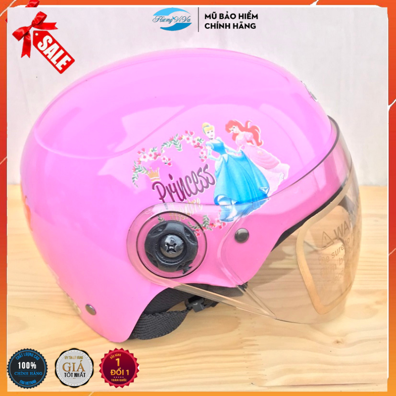 nón bảo hiểm cho bé gái 3 tuổi /4 tuổi /5 tuổi /6 tuổi /7 tuổi /8 tuổi-dưới 26kg -hình công chúa, mũ bảo hiểm cho bé gái có kính màu hồng, xanh -chính hãng an toàn-  Huongviva