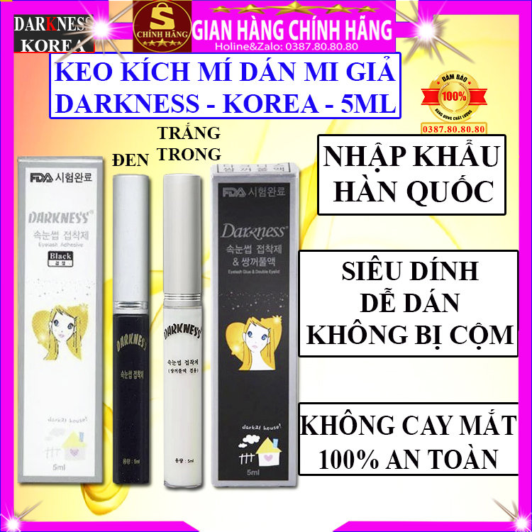 Keo dán mi giả siêu chắc keo gắn mi không cay mắt chính hãng Darkness hàn quốc keo dán mi giả trong suốt keo dán mi màu đen keo kích mí mắt chống nước không cộm keo dán lông mi nhanh khô không bị rơi keo dán mi trong đen 5ml - Shopping vip