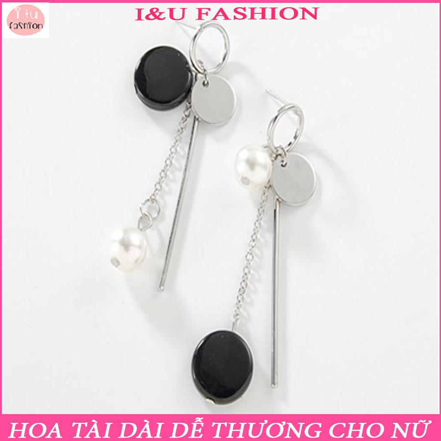 Bông tai hoa tai dài ngọc trai bất đối xứng có gắn xích và thanh dọc phong cách hàn quốc độc đáo hot hè 2023 khuyên tai thời trang nữ tính cho nữ KT-18