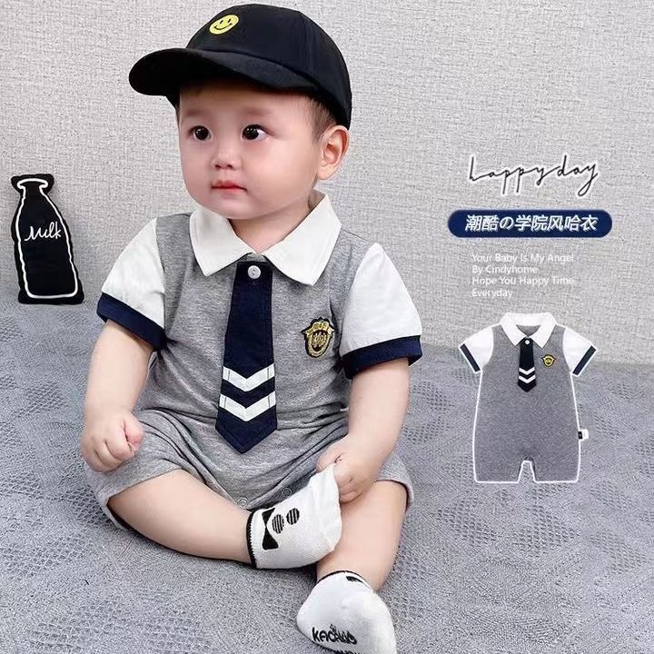 Bộ đồ liền thân - body vest công tử đầy tháng cộc tay kèm cà vạt cho bé trai