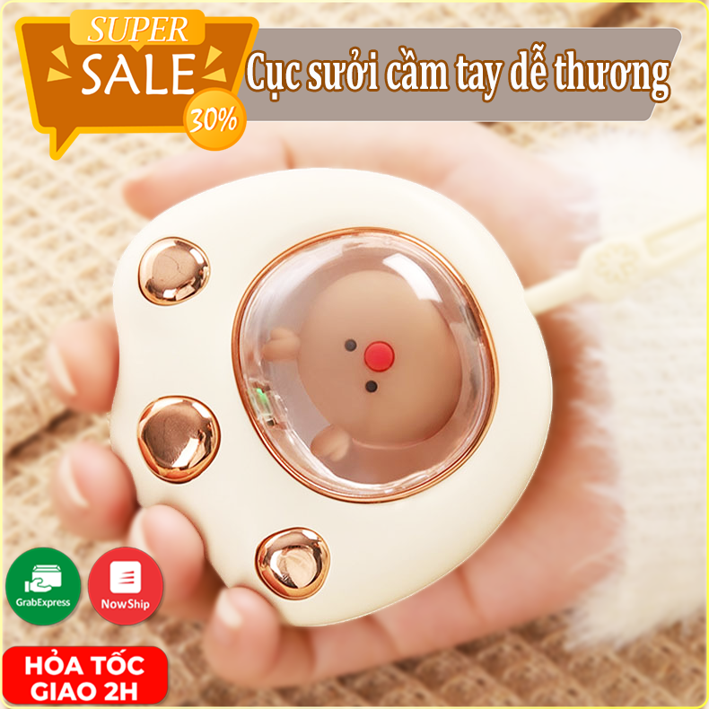 Máy sưởi cầm tay mini dễ thương sạc USB 2400mah sưởi ấm mùa đông - Cục sưởi cầm tay mini nhỏ gọn đa chức năng - Máy chườm nóng cầm tay hình thú đáng yêu - Cục chườm tay, chườm bụng mini đáng yêu hình chân mèo