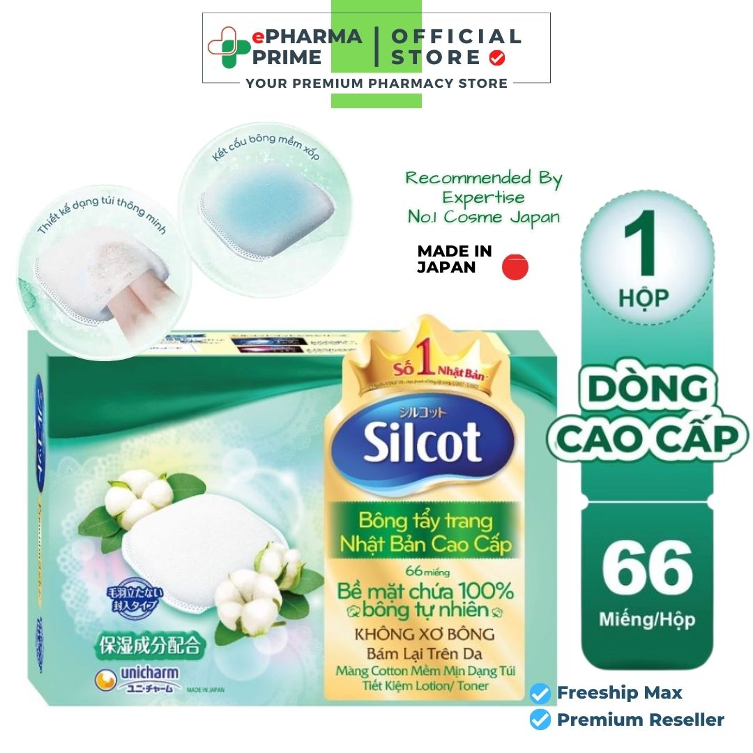 Bông tẩy trang Silcot Unicharm Nhật Bản - Hộp 66 miếng xanh lá