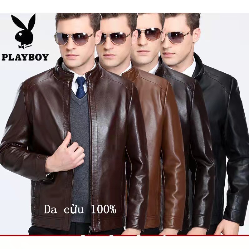 Áo da nam da cừu lớp đầu nổi tiếng Playboy/ DA THẬT /áo da lót lông cổ đứng