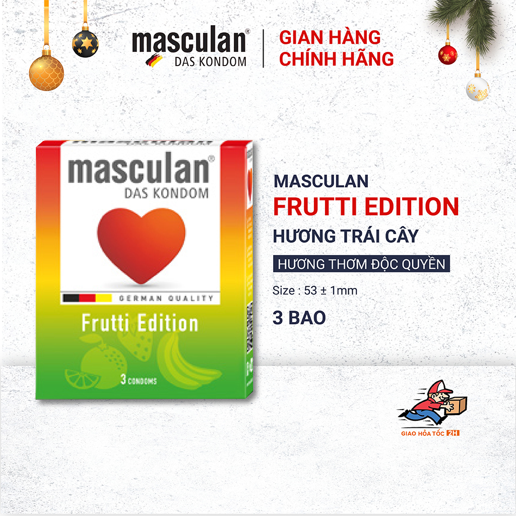 Hộp 3 Cái Bao cao su Đức Masculan Frutti Edition - Hương hoa quả, Cao Cấp, Bao Cao Su Masculan Không Mùi Cao Su, Bán Chạy Nhất Tại Đức