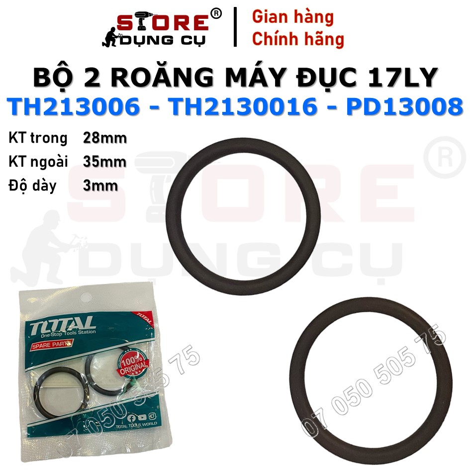 Bộ 2 Sin - roăng piston đục TOTAL TH213006, TH2130016, Ingco PDB13008 HUGONG loại piston 35 (Inner Ring 28X3 MM)