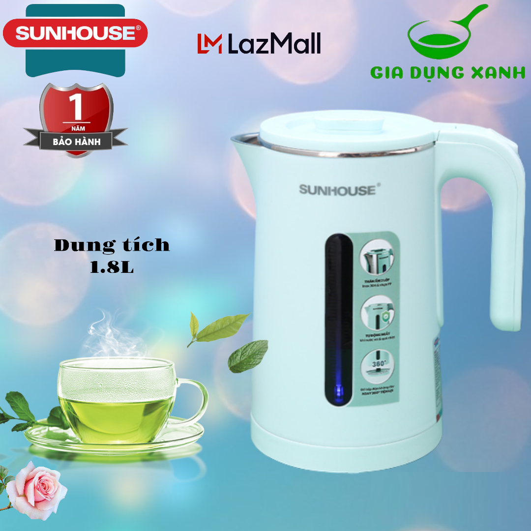 Ấm siêu tốc inox 2 lớp Sunhouse SHD1351 dung tích 1.8 lít bảo hành toàn quốc 12 tháng