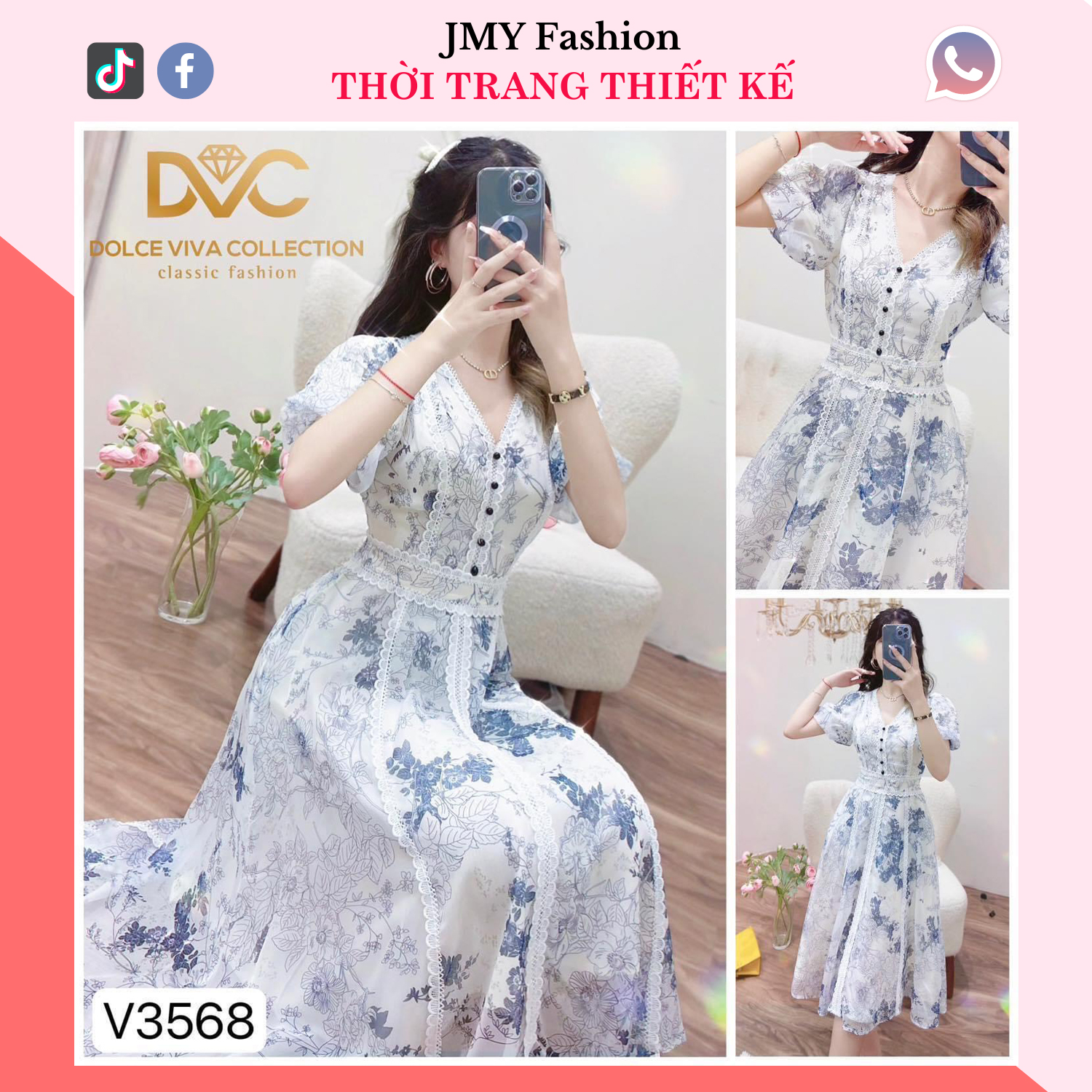 V3568 Váy hoa xoè viền ren vintage  váy hoa cổ V xoè dáng dài nữ tính