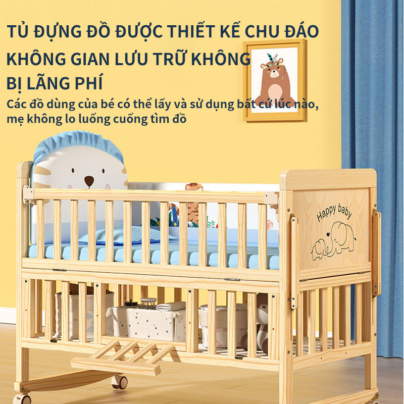 Cũi cho trẻ sơ sinh đa năng，Bàn học sinh，Kệ để đồ ，Giường trẻ em có thể ghép nối/ có kèm bánh xe