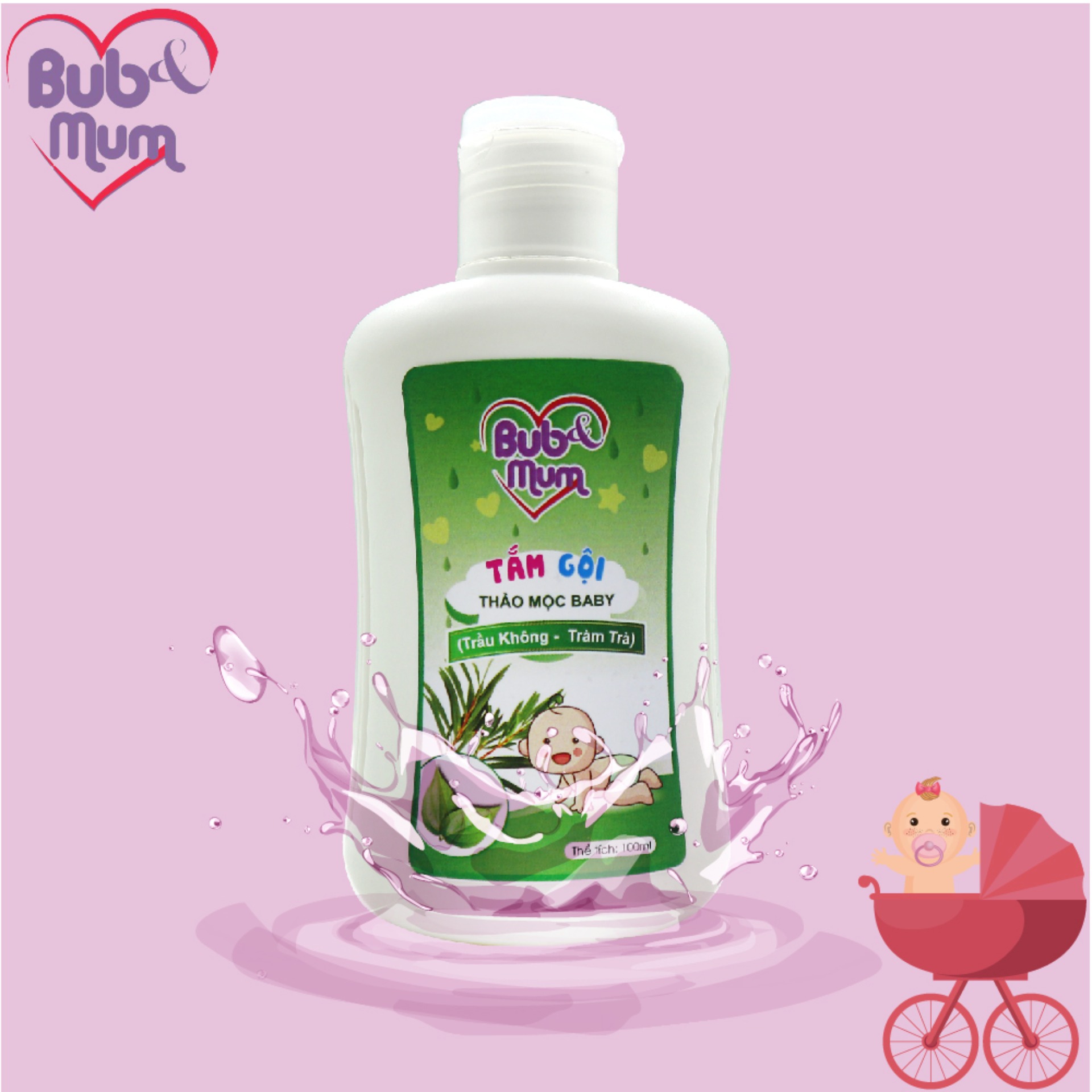 Sữa Tắm Gội Thảo Mộc Baby (Trầu Không Trà Xanh/ Trầu Không và Khuynh diệp / Trầu Không và Tràm Trà) 100ml BuB&MuM