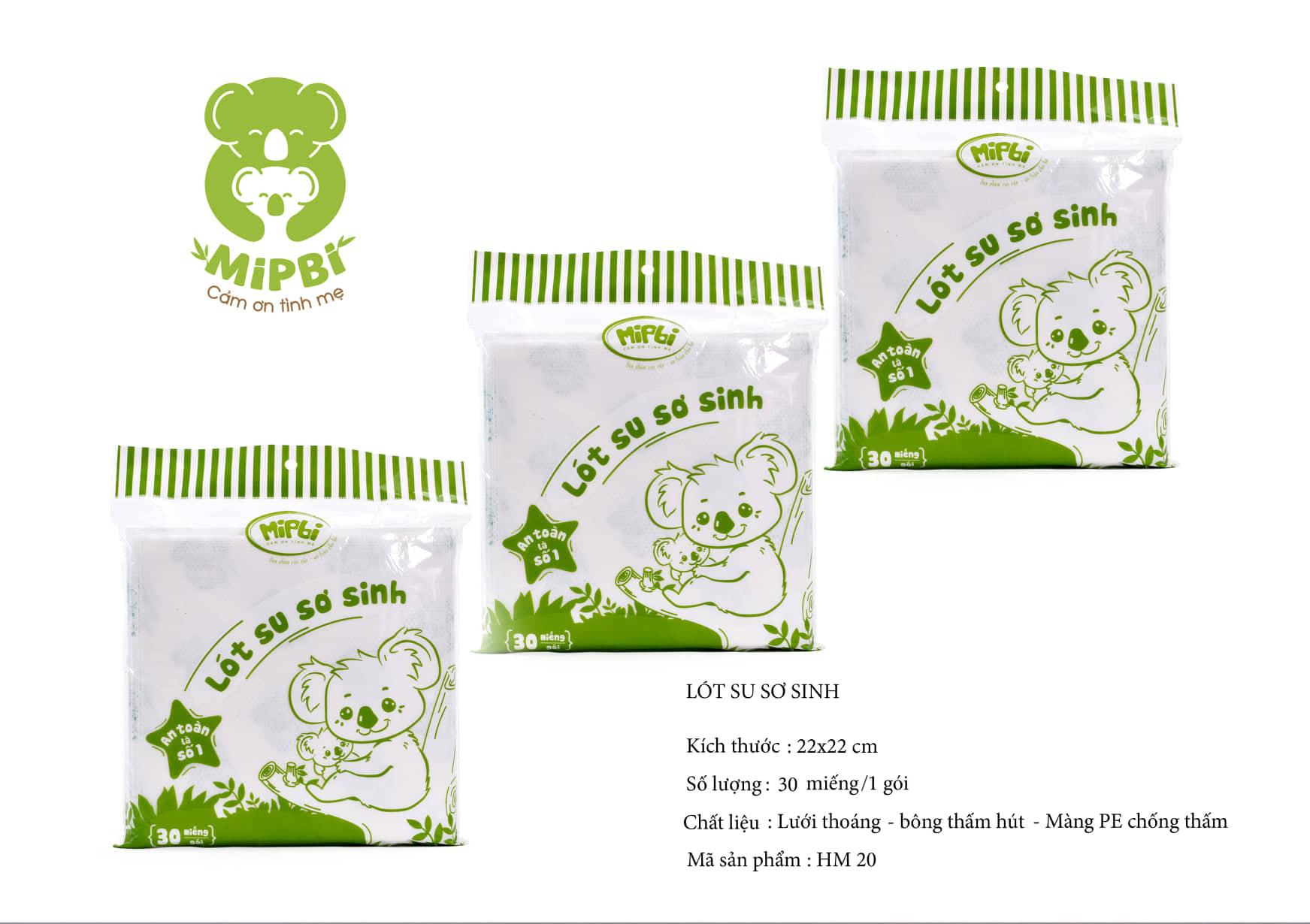 Combo 3 Gói Lót su sơ sinh Mipbi cho bé kích thước 22x22cm (30 tờ/Gói)
