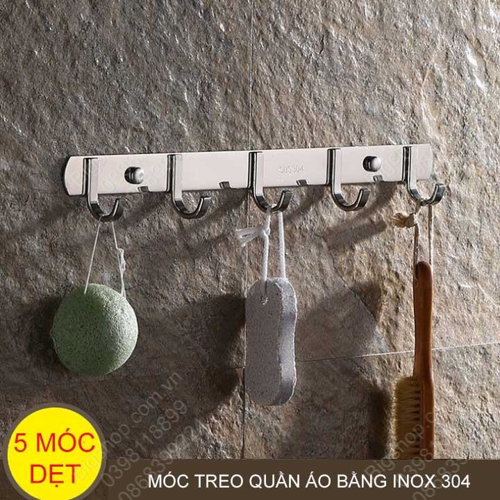 Móc treo quần áo inox 304-1.5mm có nút bịt đầu vít, loại 3-5-7 móc tùy chọn