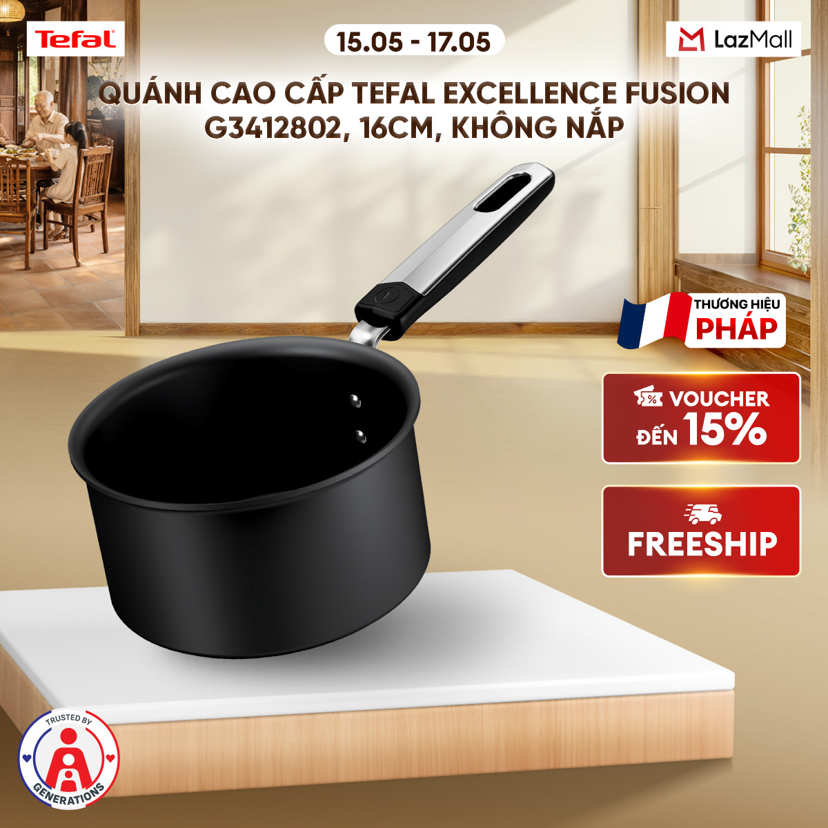 Quánh cao cấp Tefal Excellence Fusion G3412802, 16cm