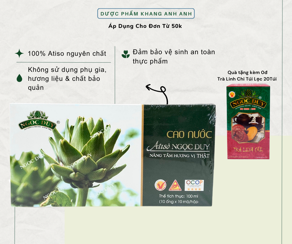 Cao nước atiso ngọc duy có đường hộp 10 ống, thành phần 90% atiso và 10% đường - giải độc gan, thanh lọc cơ thể, giúp ngủ ngon, làm đẹp da