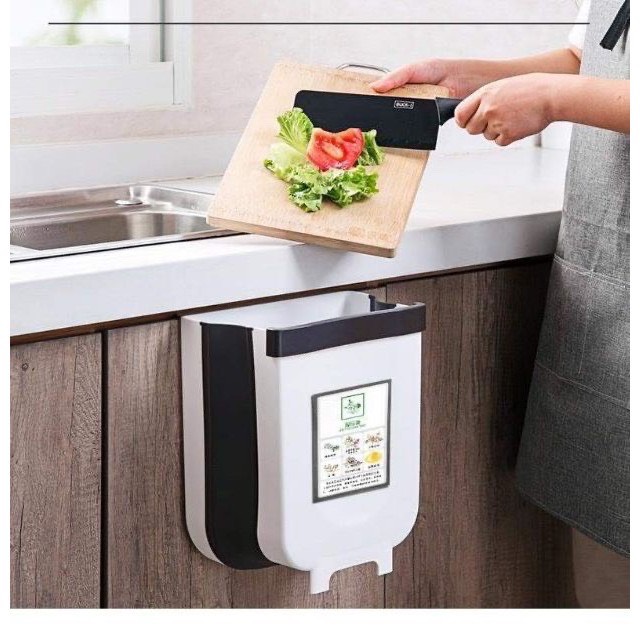 Thùng rác thông minh gấp gọn, thùng rác gài cánh tủ có thanh gạt tiện lợi
