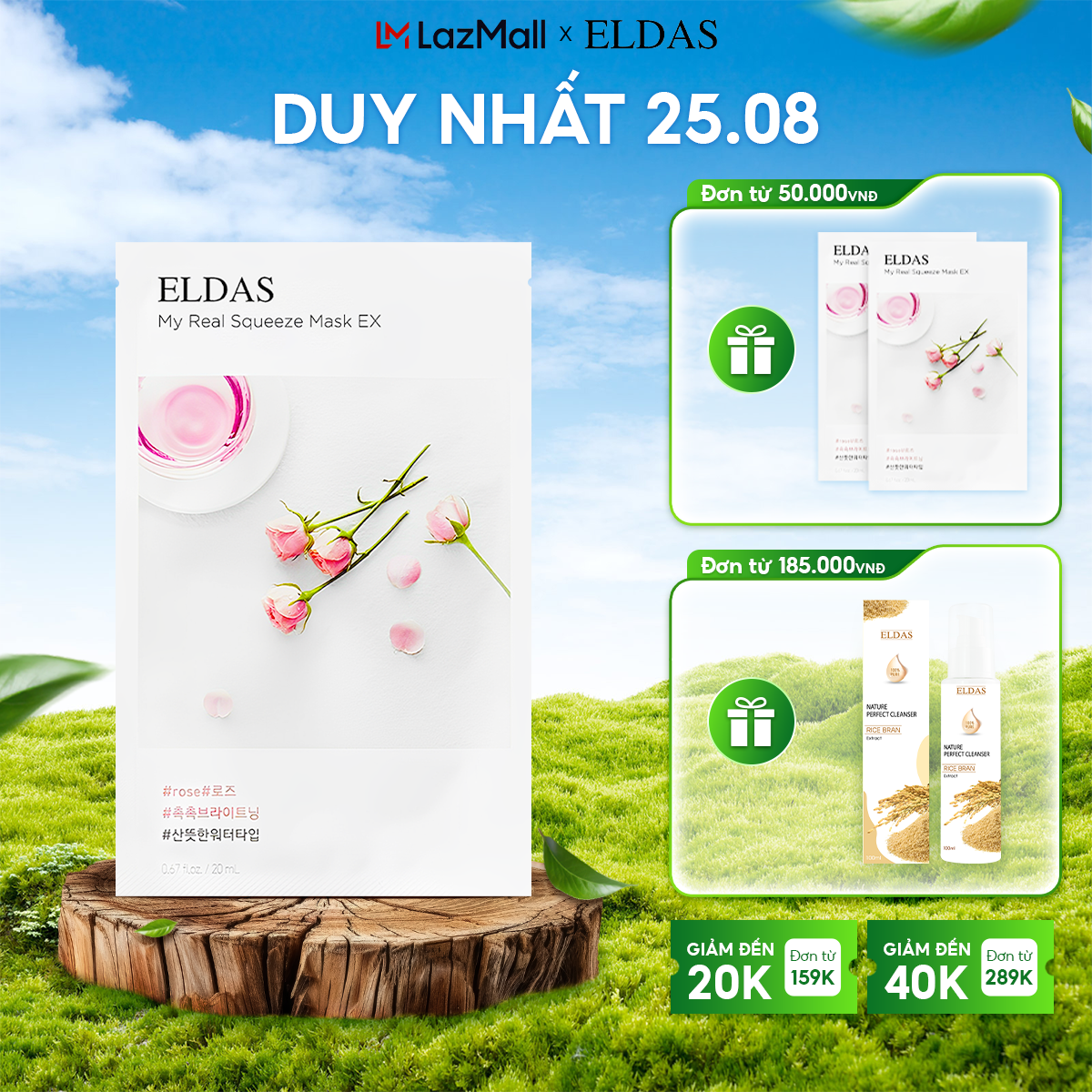Mặt nạ dưỡng da eldas natural 7 days, dưỡng ẩm trắng da cho da dầu mụn 30g/miếng