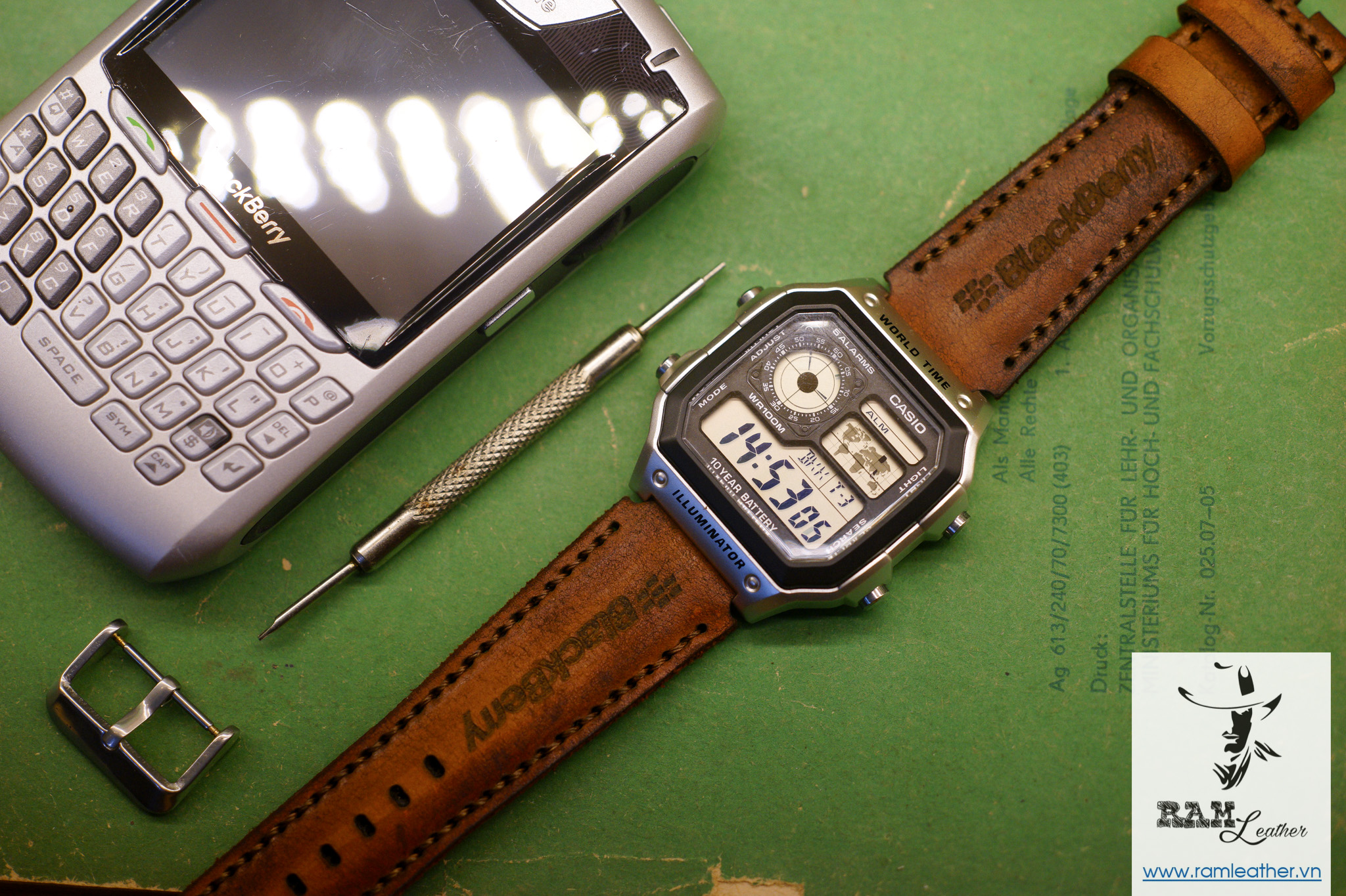 Dây Da Đồng Hồ Da Bò Thật Black.berry Ca.si.o AE 1200 Chính Hãng RAM Leather