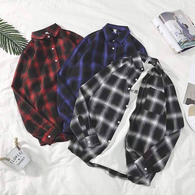 Áo sơ mi caro flanel form rộng unisex nam nữ hottrend chất kate đẹp