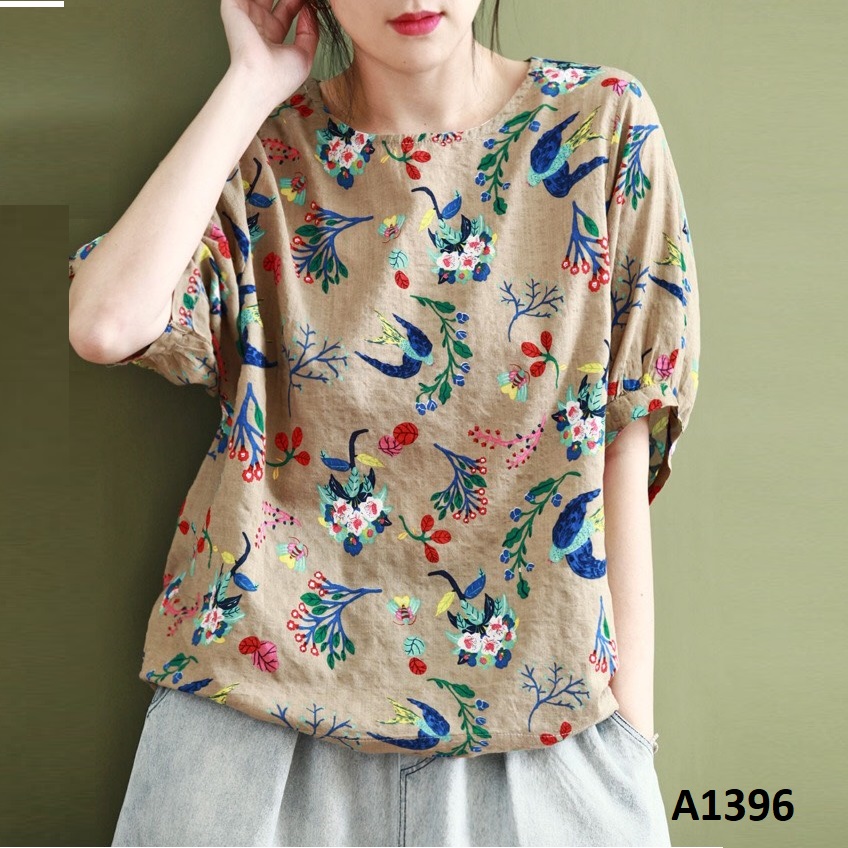 A1396-Áo Cotton hoa Tay Lỡ
