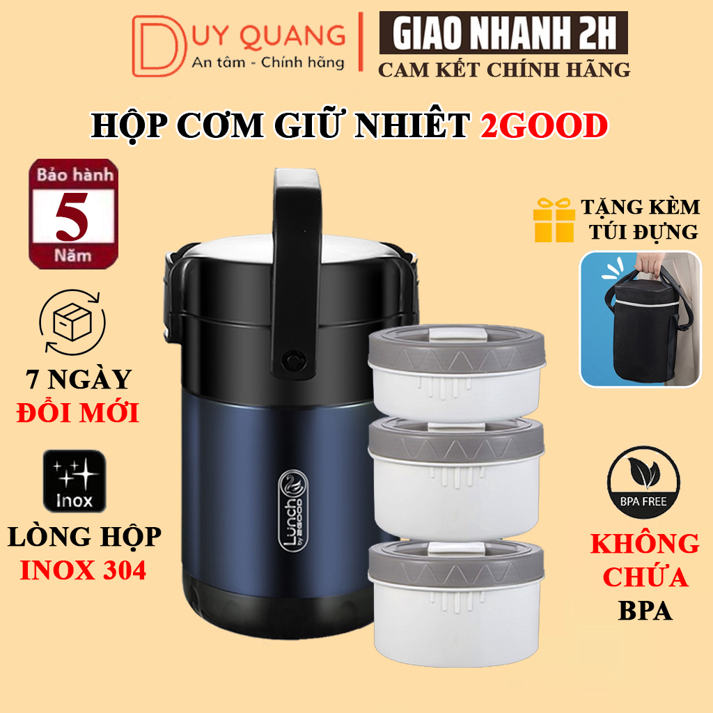 Hộp cơm giữ nhiệt 3 tầng 2good hc-01, cà men đựng cơm, cặp lồng ủ nóng 12 tiếng
