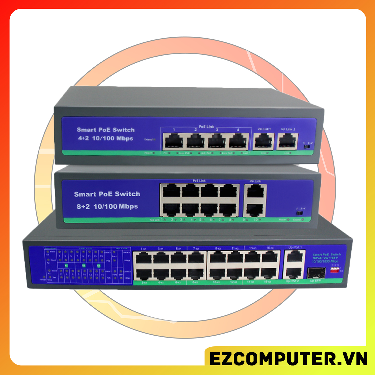 Switch poe cho hệ thống camera poe 48v 6 port 10 port 10/100mbps