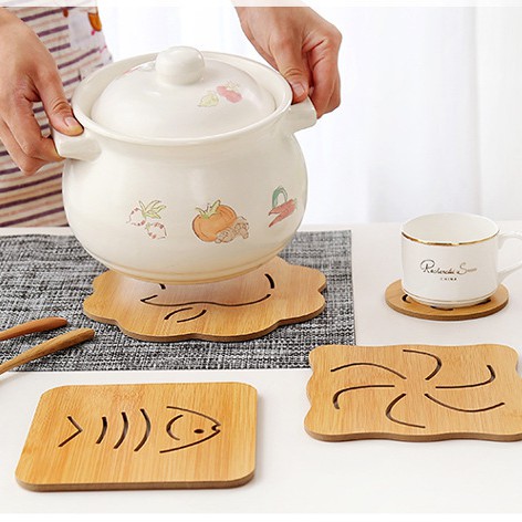 Miếng lót nồi, cốc chén cách nhiệt chống nóng bằng gỗ, tấm lót nồi, cốc, chén bằng gỗ tre -Shoptuankiet