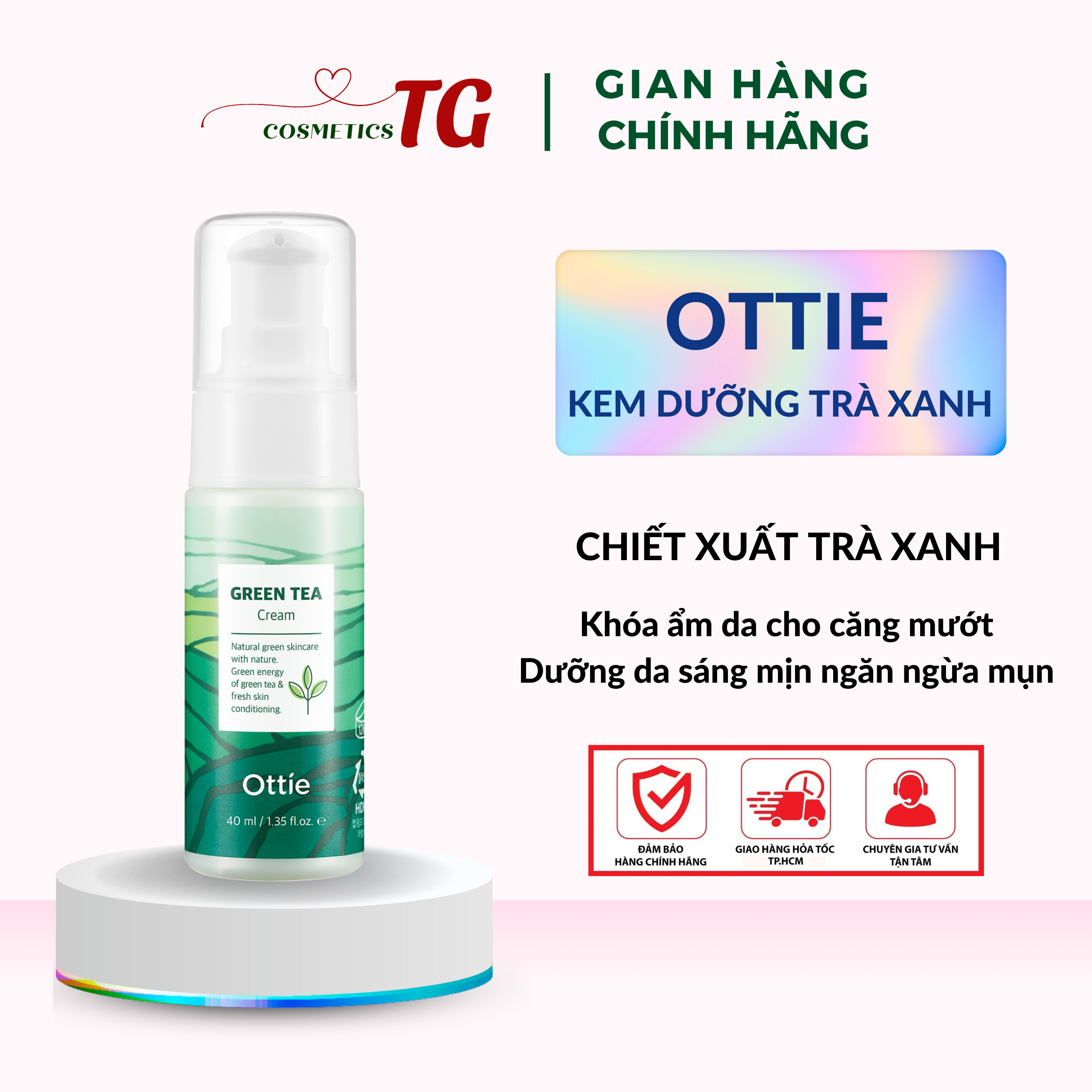 Kem dưỡng trà xanh ottie green tea cream - dưỡng da, cấp ẩm cho da mịn màng 40ml
