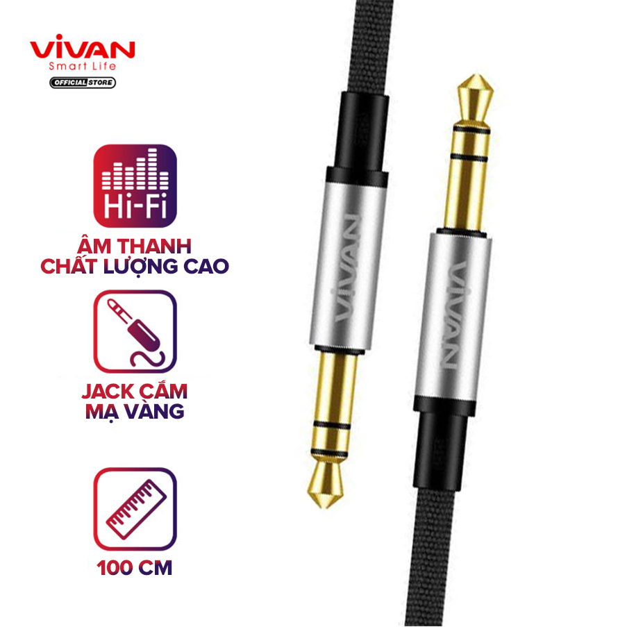 Hot deals - dây cáp âm thanh vivan aux 100cm jack cắm 3.5mm hợp kim nhôm cao cấp âm thanh trung thực - bảo hành chính hãng 1 đổi 1 - aux01