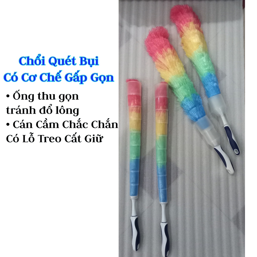 Chổi lông gà lớn Sợi Nylon Gấp Gọn Cây quét bụi tủ bàn ghế. Phất trần {SIÊU BỀN}