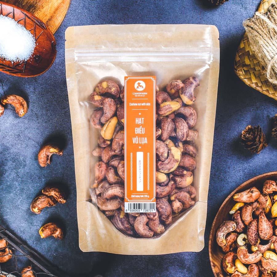 Hạt điều vỏ lụa L'ANGFARM - Đặc Sản Đà Lạt 225g/bịch, mẫu kraft 1 mặt trong