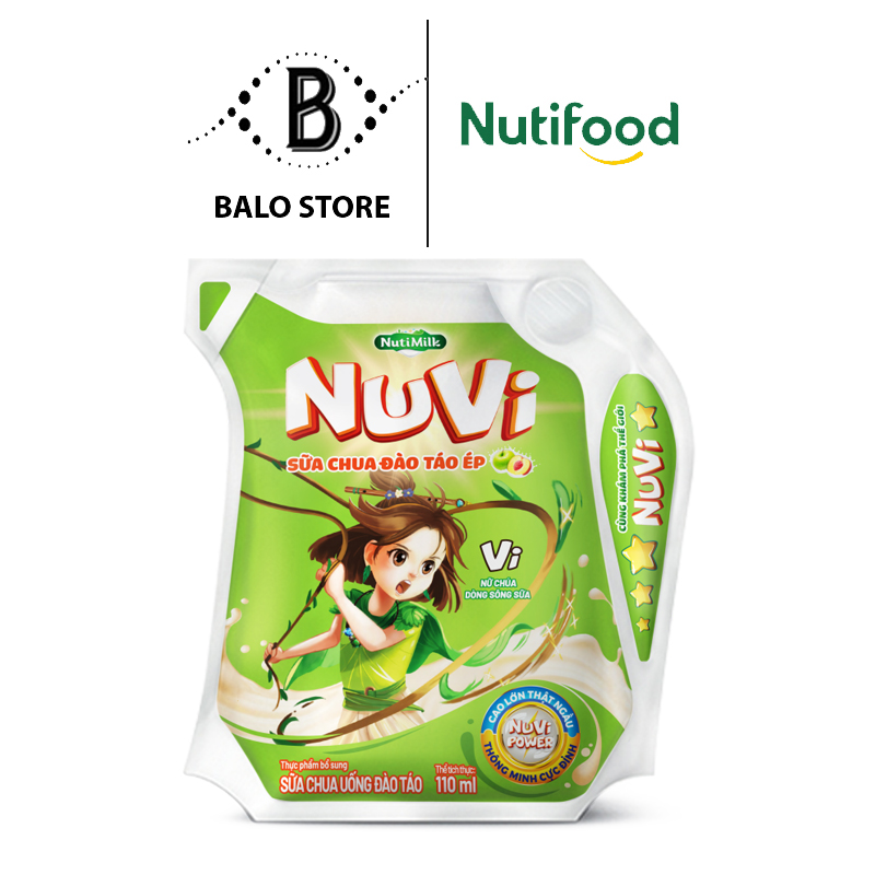 NuVi Sữa chua Đào Táo Ép túi NuVi Power 110 ml NTT110LA - Thương Hiệu NUTIFOOD - BALO STORE
