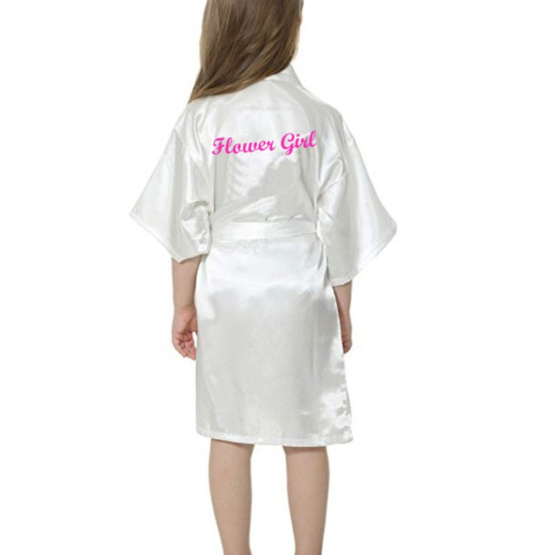 【YF】 C Fung Kids' Satin Rayon Kimono Robe with flower girl writing hot pink Bathrobe Wedding Birthday bride mother daughter robes