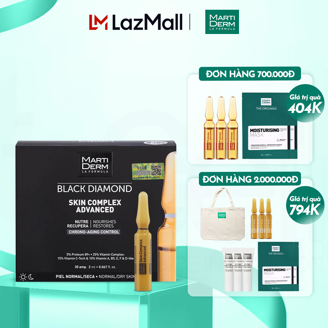Ampoule Chống Oxy Hoá, Trẻ Hóa & Làm Sáng Da 5% Proteum 89+, 15% LAA - MartiDerm Black Diamond Skin Complex+