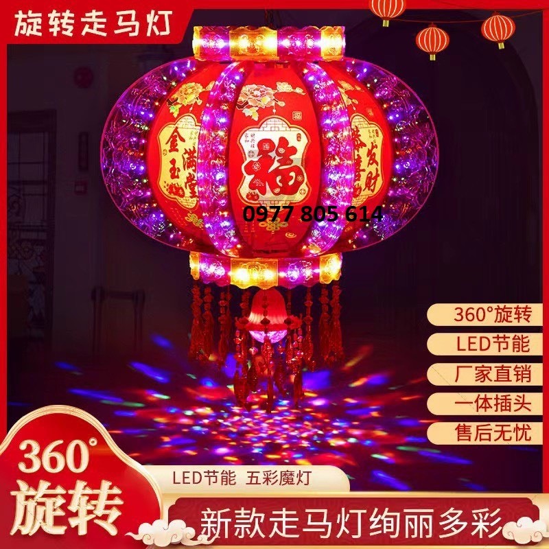 Lồng đèn chữ nổi - lồng đèn điện xoay kết hợp đèn led đường kính 40cm/60cm/80cm/100cm