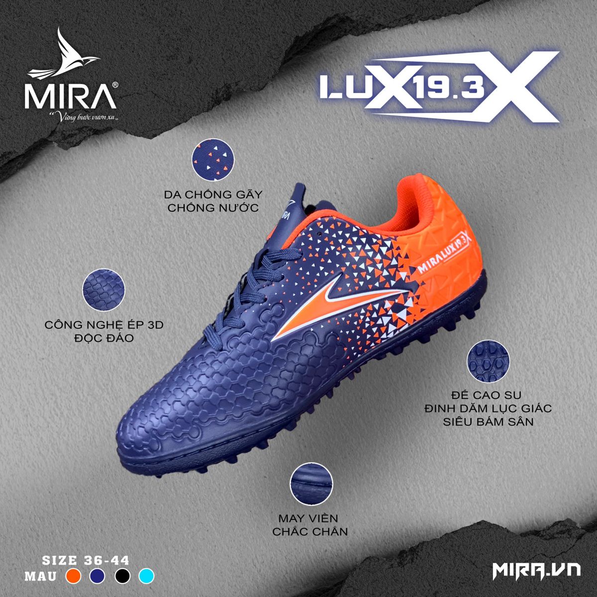 Giày đá bóng Mira Lux 19.3X TF chính hãng cho sân cỏ nhân tạo - Deal giảm sốc tại BeeSport