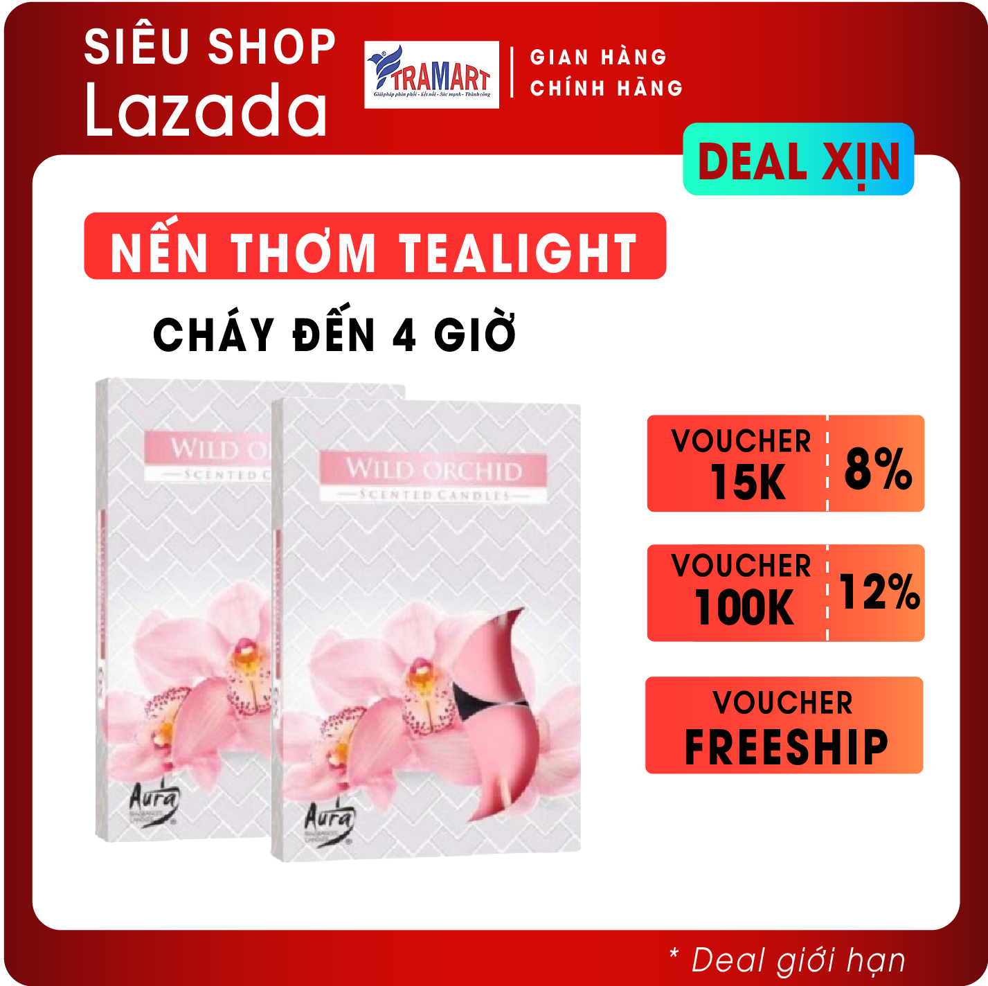 Bộ 5 hộp 30 nến tealight thơm wild orchild bartek candles ftramart ftm-bat0681
