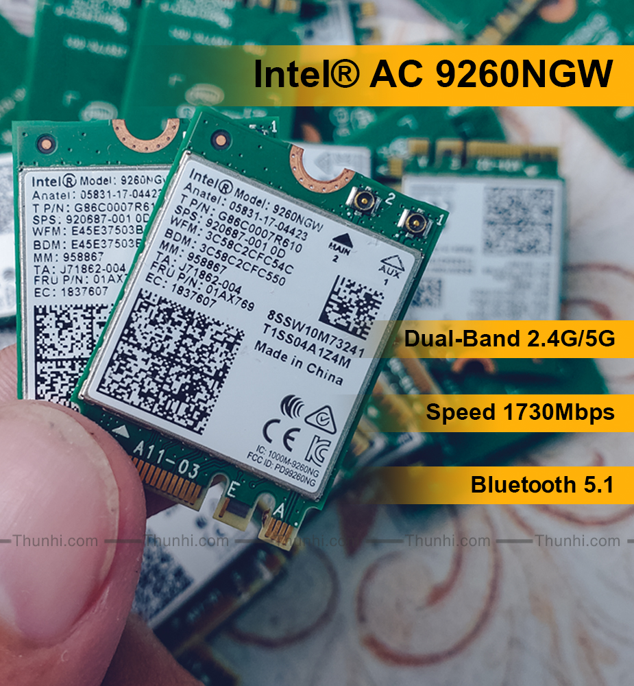 Wifi card 2 bằng tần 2.4ghz/ 5ghz ac intel 9260ngw speed 1730mbps, card bluetooth 5.1