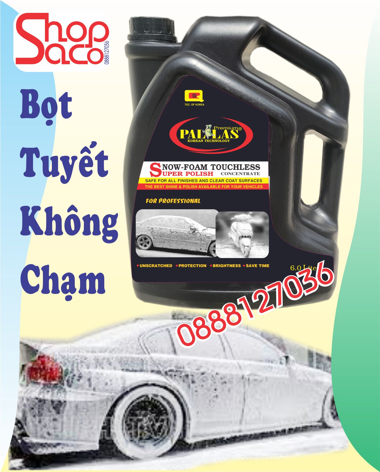 Nước Rửa Xe Bọt Tuyết Không Chạm Pallas 6 lít
