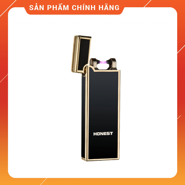 Vỏ Bật Lửa Hộp Quẹt Vảy 1 Tia Lửa Plasma Đan Chéo Honest BCZ-4056 - Sạc Điện Họa Tiết In Logo (KHÔNG XĂNG KHÔNG GAS)