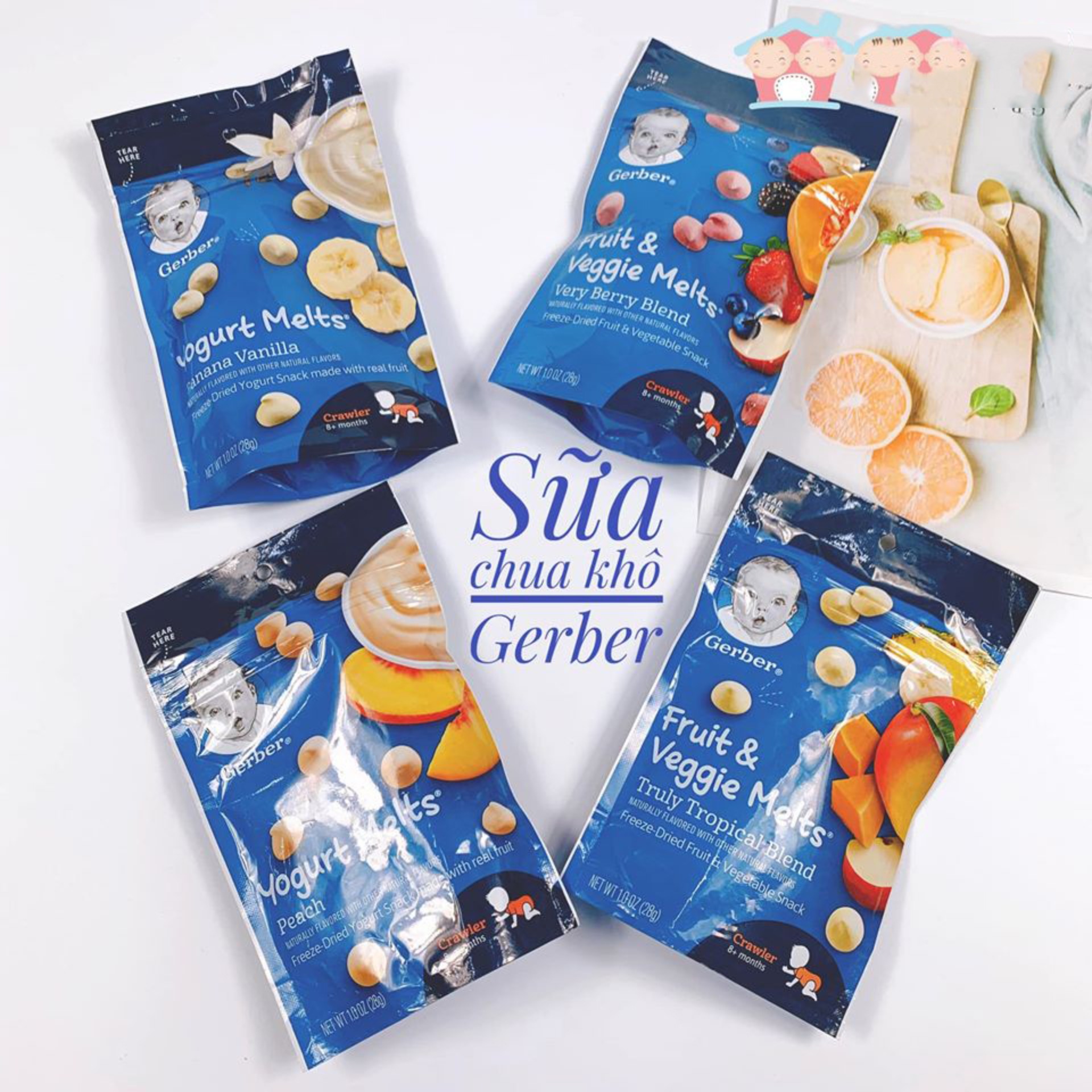 Sữa chua khô gerber đủ vị cho bé 8m+