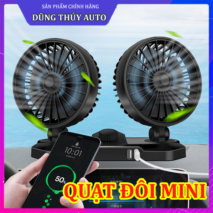 Quạt đôi mini xoay 360 độ cổng USB để trên ô tô - Quạt đôi mini làm mát không khí