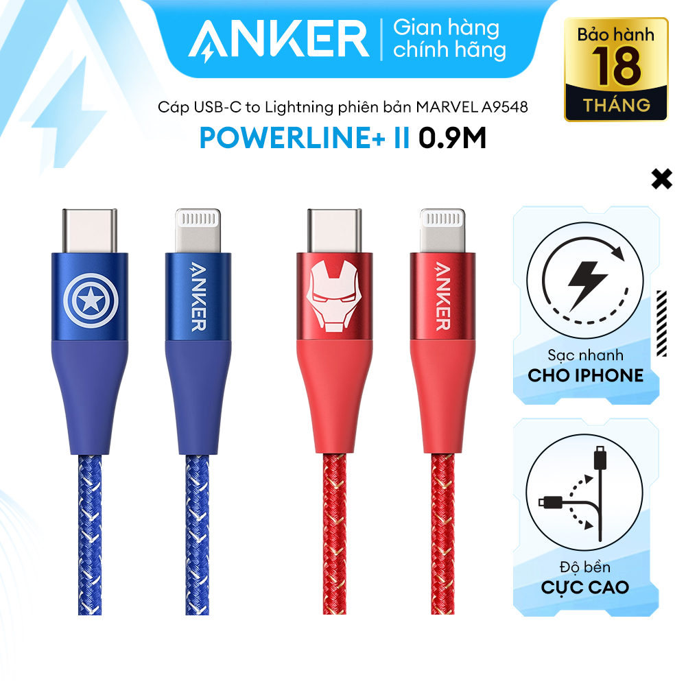 Cáp sạc ANKER PowerLine+ II USB-C to Lightning dài 0.9m - Phiên bản Marvel - A9548