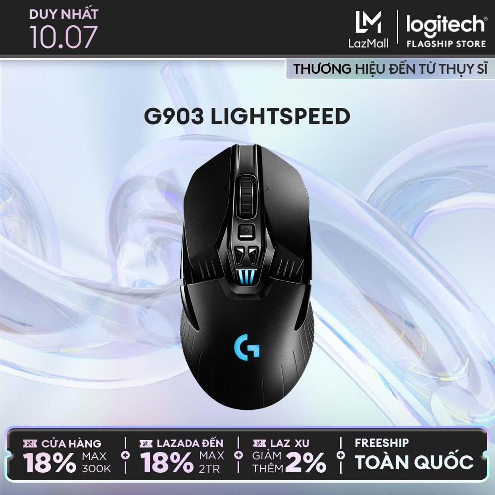 Chuột game không dây lightspeed rgb logitech g903 hero - cảm biến hero 25k, pin sạc 140h+, thiết kế thuận cả 2 tay, pin 180h, pc/mac