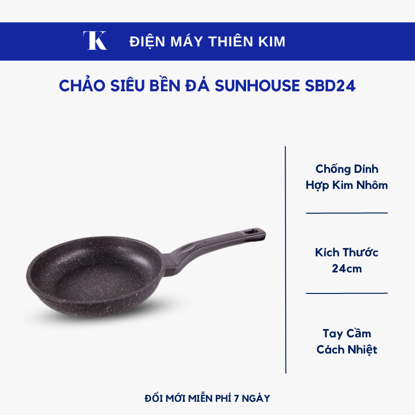 Chảo siêu bền đá Sunhouse SBD24 - 24cm - chảo chống dính