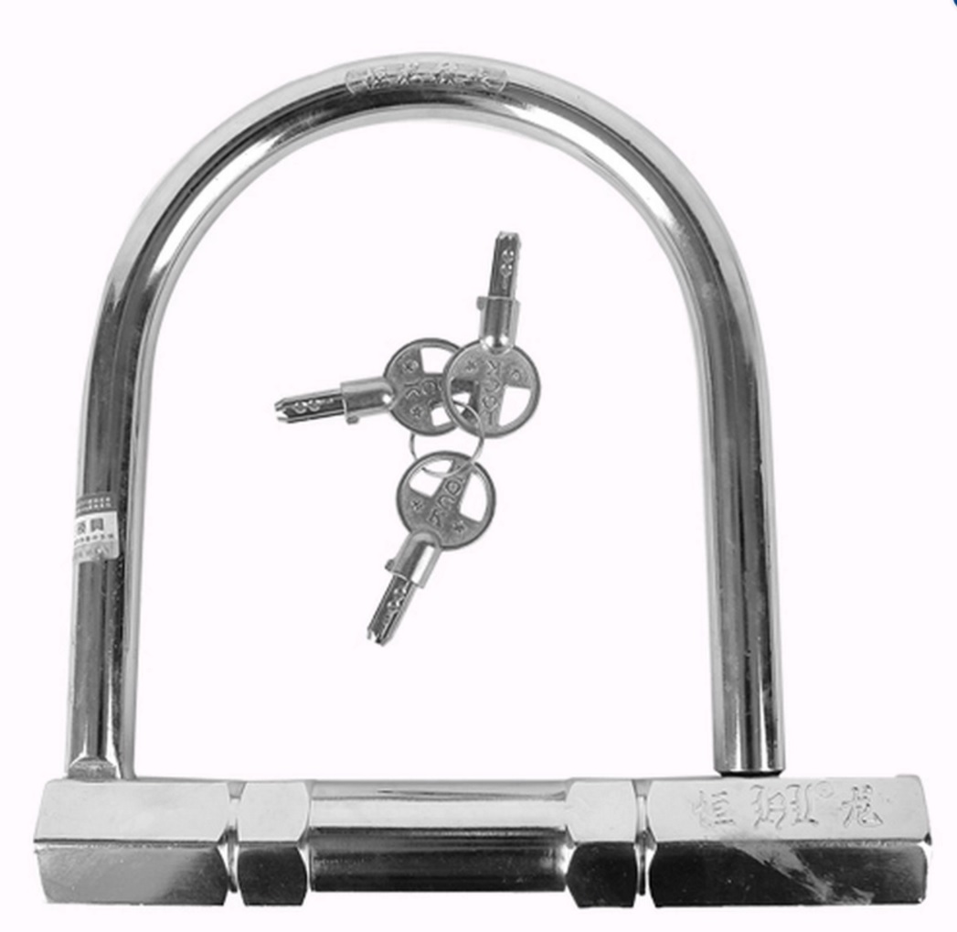Khóa U chống trộm dạng chữ U, mạ inox - size Trung, chât liệu thép tôi chịu lực cực tốt
